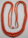 antique coral, natural coral, undyed coral, dark red coral, blood red coral, Italian coral, pacific coral, Sardinian Coral, Coral beads, Coral Rosary beads, Coral chain, Coral necklace, sea coral, aka coral, 2 strand chain, Silver 835 clasp