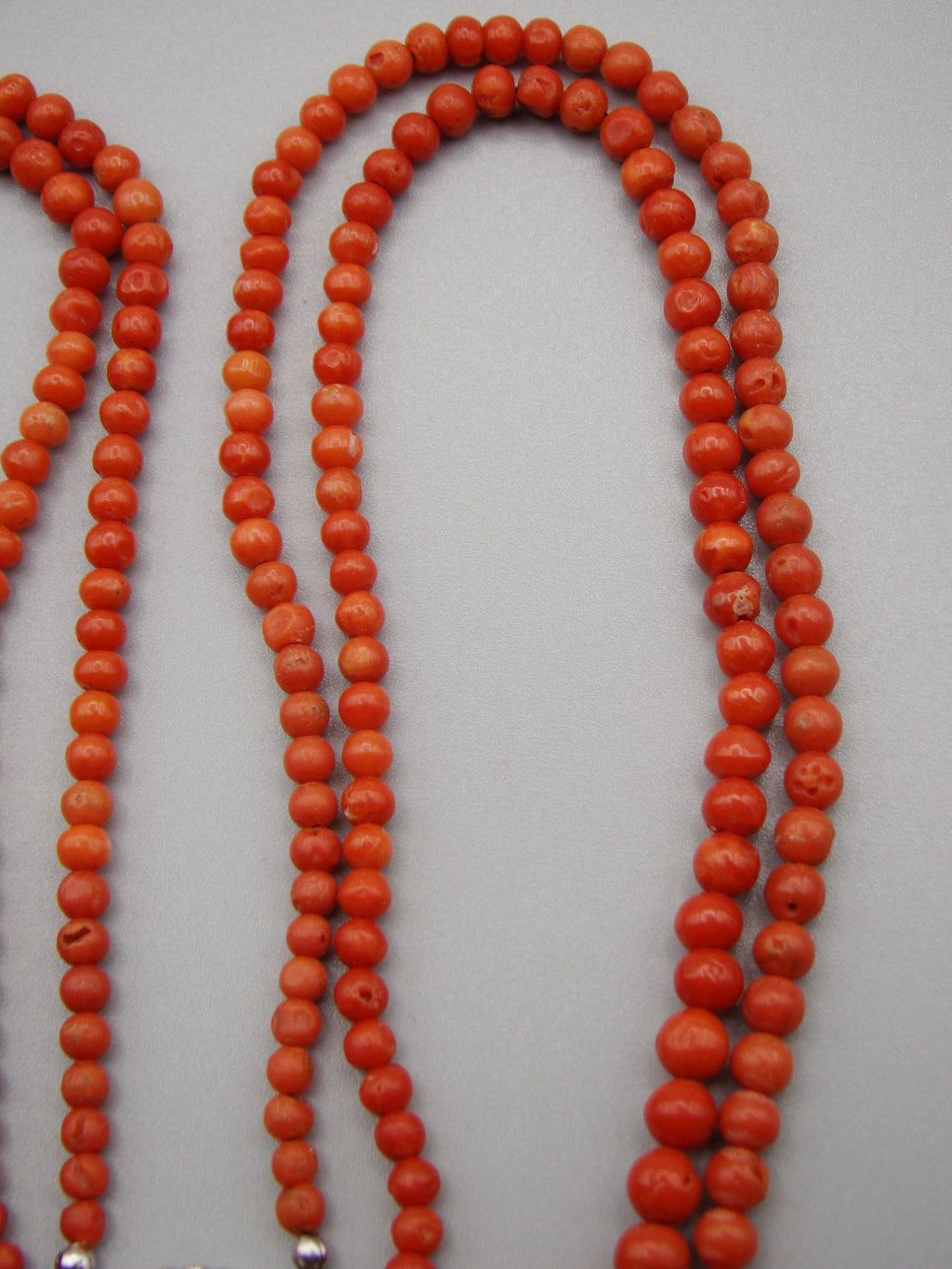 antique coral, natural coral, undyed coral, dark red coral, blood red coral, Italian coral, pacific coral, Sardinian Coral, Coral beads, Coral Rosary beads, Coral chain, Coral necklace, sea coral, aka coral, 2 strand chain, Silver 835 clasp