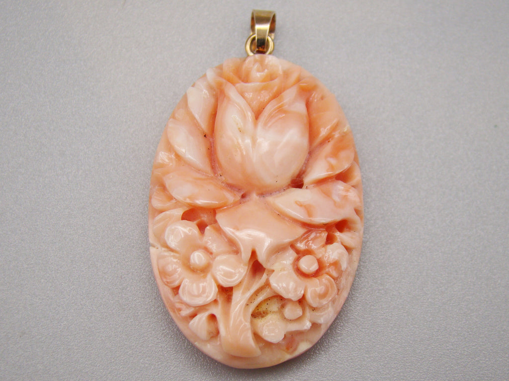 Antique Natural Undyed Momo Salmon Coral Cameo - Kingdom of Antique Arts