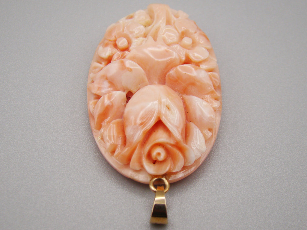 Antique Natural Undyed Momo Salmon Coral Cameo - Kingdom of Antique Arts