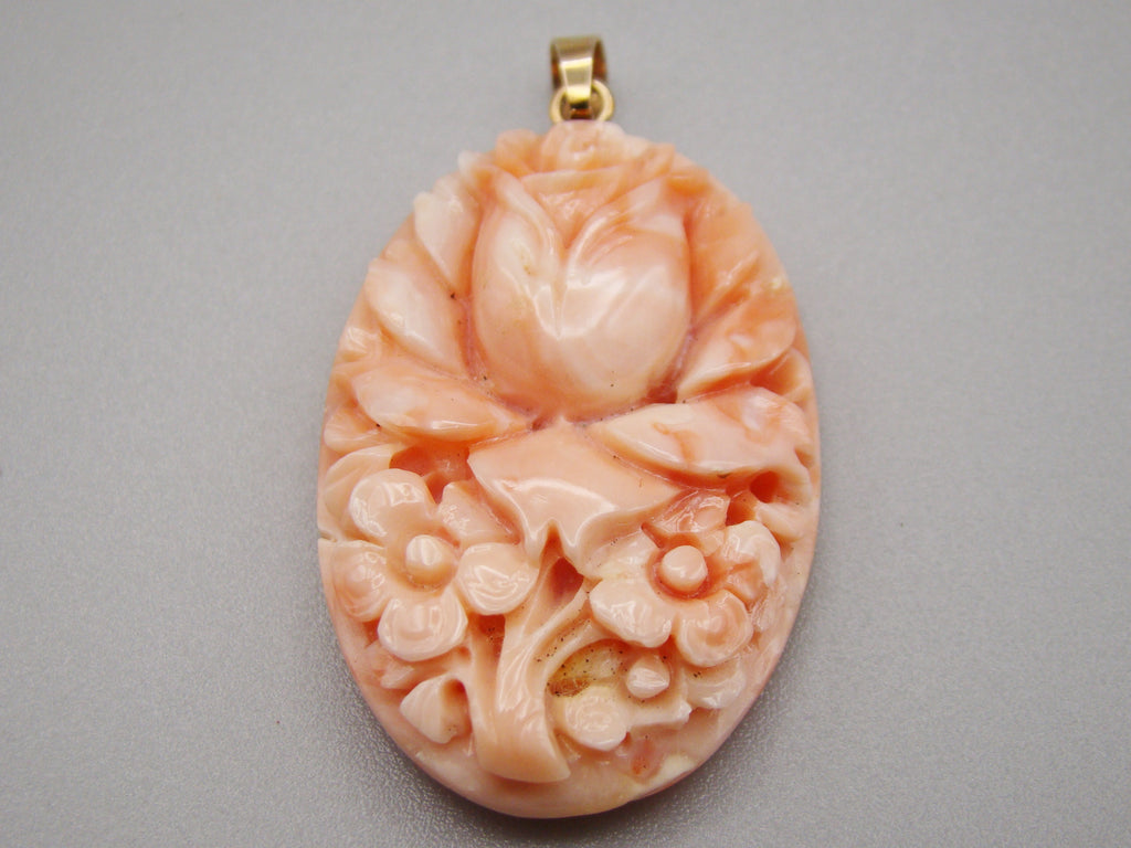 Antique Natural Undyed Momo Salmon Coral Cameo - Kingdom of Antique Arts