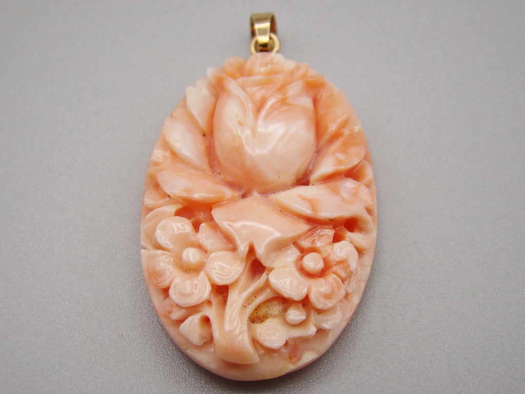 Antique Natural Undyed Momo Salmon Coral Cameo - Kingdom of Antique Arts