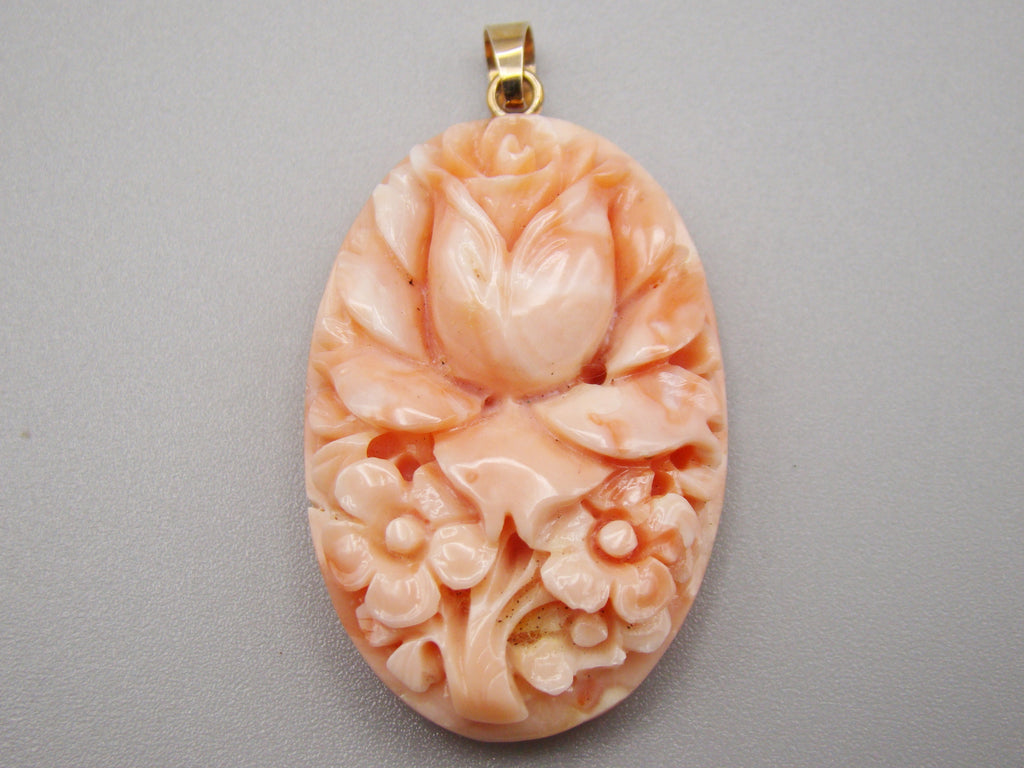 Antique Natural Undyed Momo Salmon Coral Cameo - Kingdom of Antique Arts