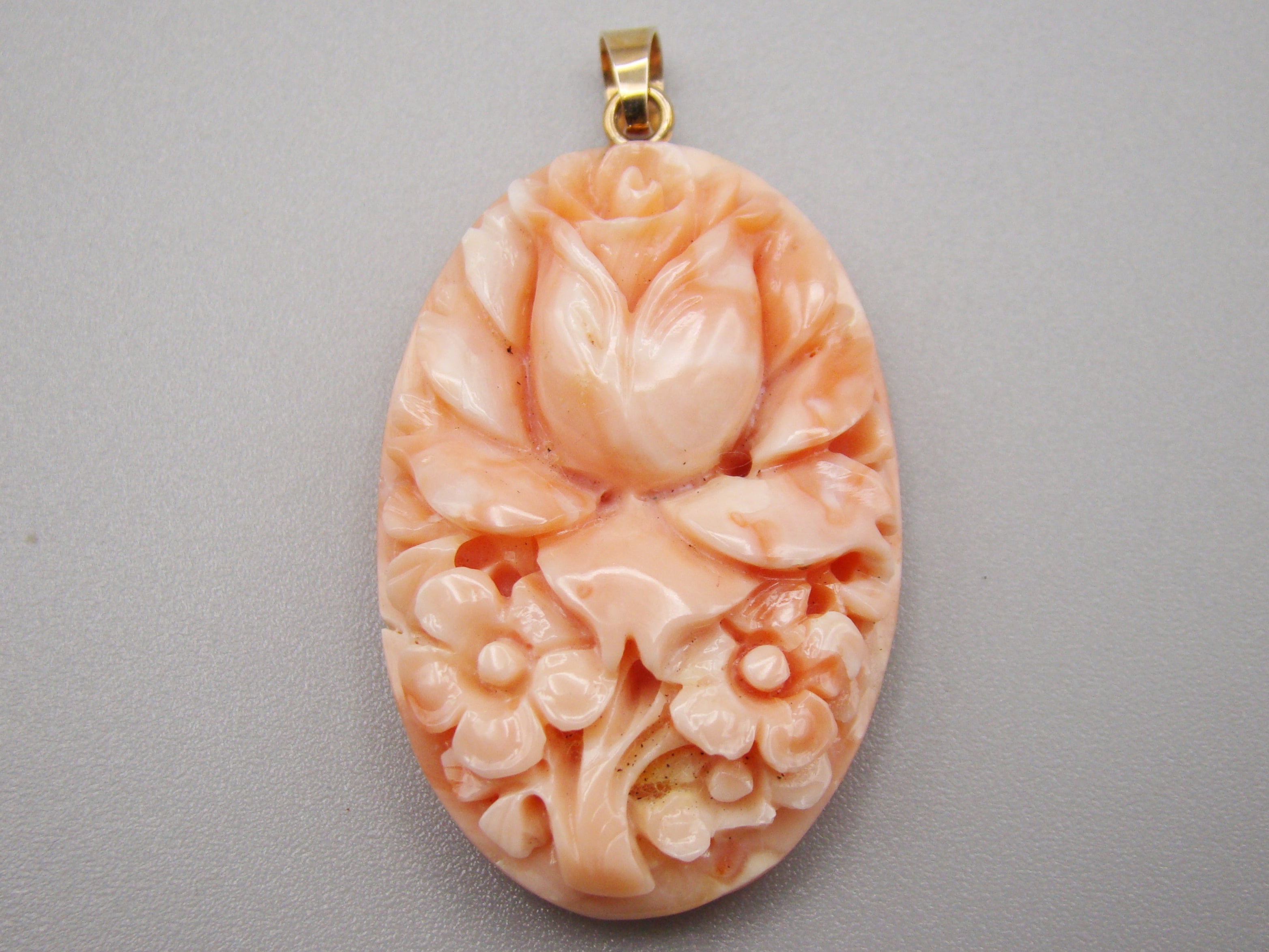 Antique Natural Undyed Momo Salmon Coral Cameo - Kingdom of Antique Arts