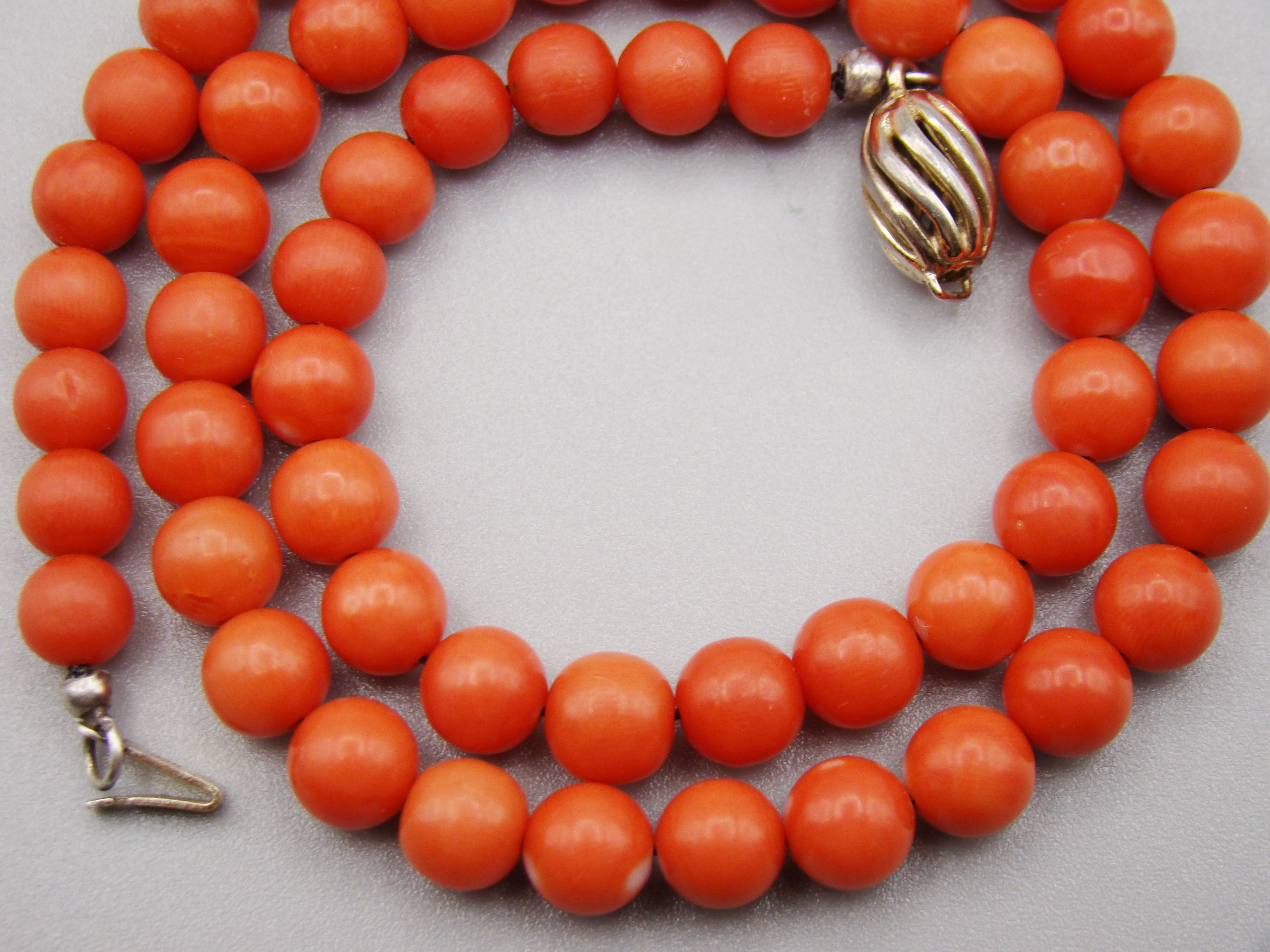 antique coral, natural coral, undyed coral, dark red coral, blood red coral, Italian coral, pacific coral, Sardinian Coral, Coral beads, Coral Rosary beads, Coral chain, Coral necklace, sea coral, aka coral, 2 strand chain, Silver 925 gold clasp