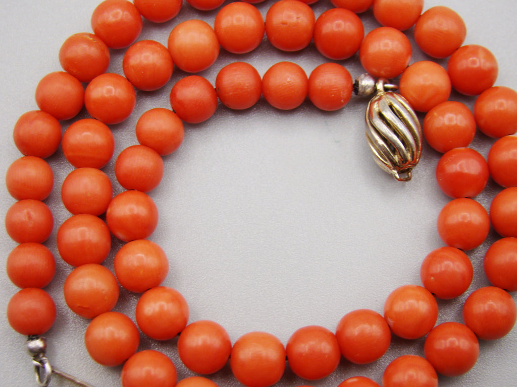 antique coral, natural coral, undyed coral, dark red coral, blood red coral, Italian coral, pacific coral, Sardinian Coral, Coral beads, Coral Rosary beads, Coral chain, Coral necklace, sea coral, aka coral, 2 strand chain, Silver 925 gold clasp