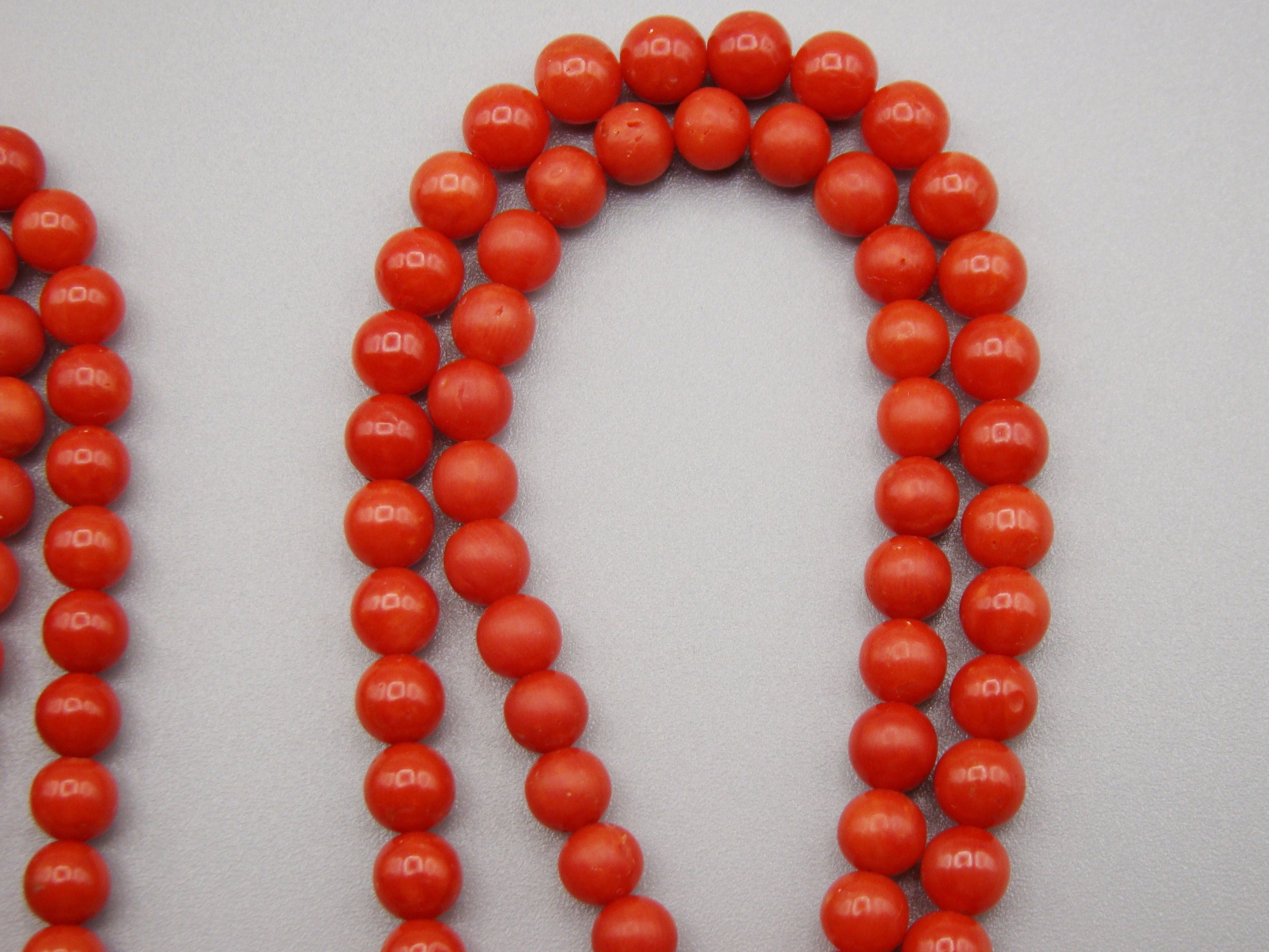 antique coral, natural coral, undyed coral, dark red coral, blood red coral, Italian coral, pacific coral, Sardinian Coral, Coral beads, Coral Rosary beads, Coral chain, Coral necklace, sea coral, aka coral, 2 strand chain, Sterling Silver clasp