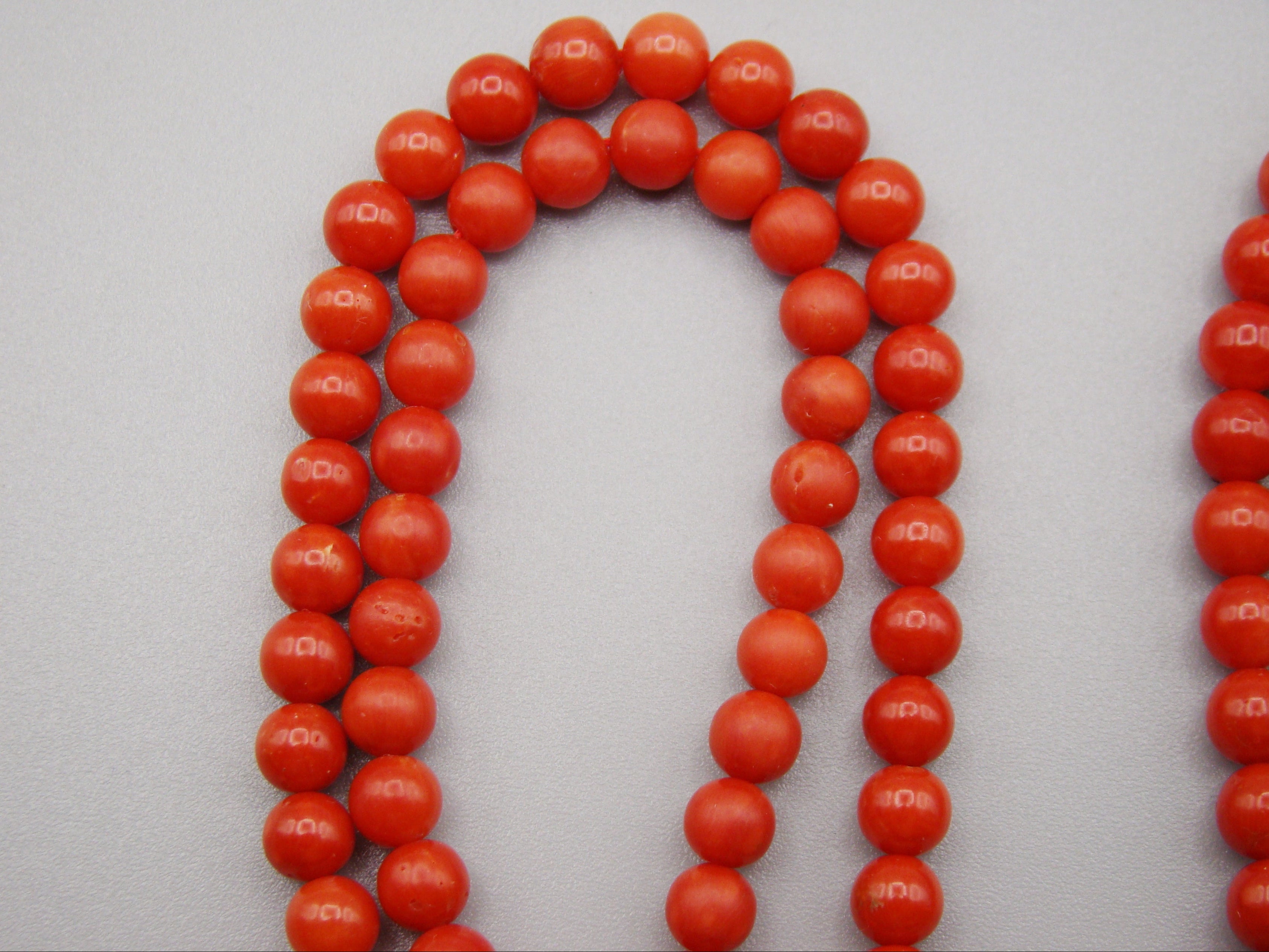 antique coral, natural coral, undyed coral, dark red coral, blood red coral, Italian coral, pacific coral, Sardinian Coral, Coral beads, Coral Rosary beads, Coral chain, Coral necklace, sea coral, aka coral, 2 strand chain, Sterling Silver clasp