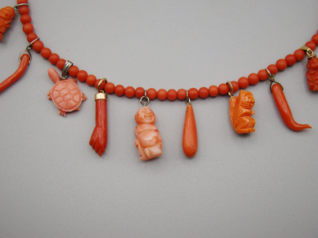 antique coral, natural coral, undyed coral, momo salmon coral, Italian coral, pacific coral, Sardinian Coral, sea coral, Mediterranean coral, Mediterranean necklace, Mediterranean chain, coral necklace, Mediterranean momo coral, handcarved coral, momo coral, salmon coral, Gold 14 Karat, Gold 18 Karat