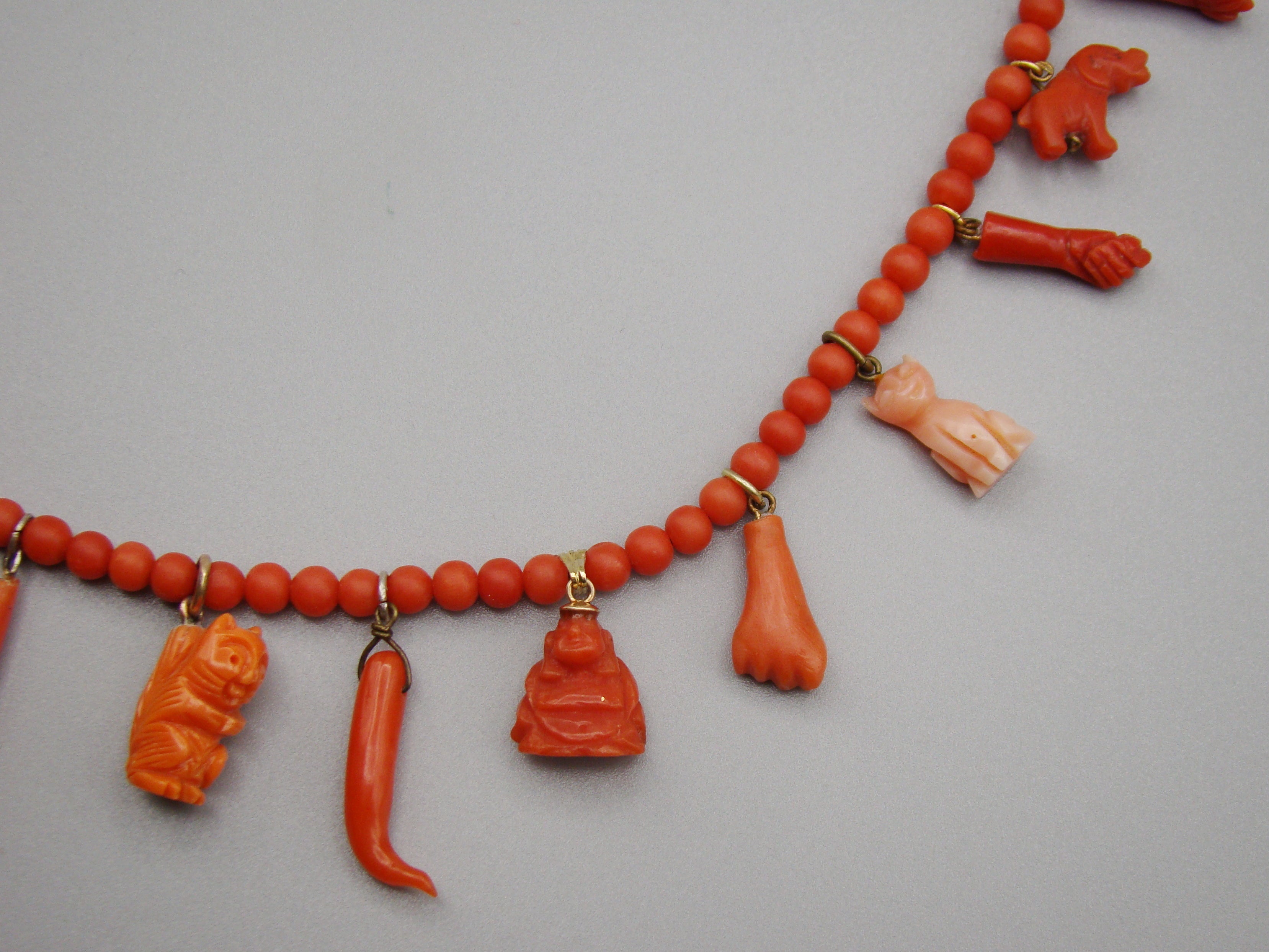 antique coral, natural coral, undyed coral, momo salmon coral, Italian coral, pacific coral, Sardinian Coral, sea coral, Mediterranean coral, Mediterranean necklace, Mediterranean chain, coral necklace, Mediterranean momo coral, handcarved coral, momo coral, salmon coral, Gold 14 Karat, Gold 18 Karat