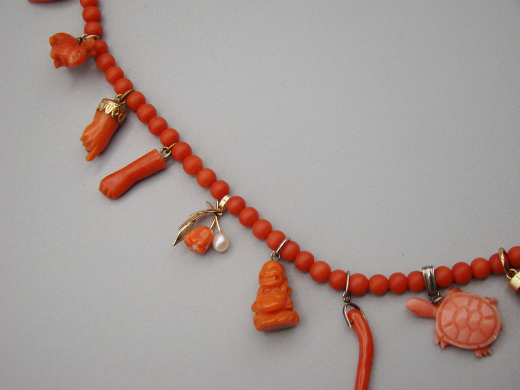 antique coral, natural coral, undyed coral, momo salmon coral, Italian coral, pacific coral, Sardinian Coral, sea coral, Mediterranean coral, Mediterranean necklace, Mediterranean chain, coral necklace, Mediterranean momo coral, handcarved coral, momo coral, salmon coral, Gold 14 Karat, Gold 18 Karat