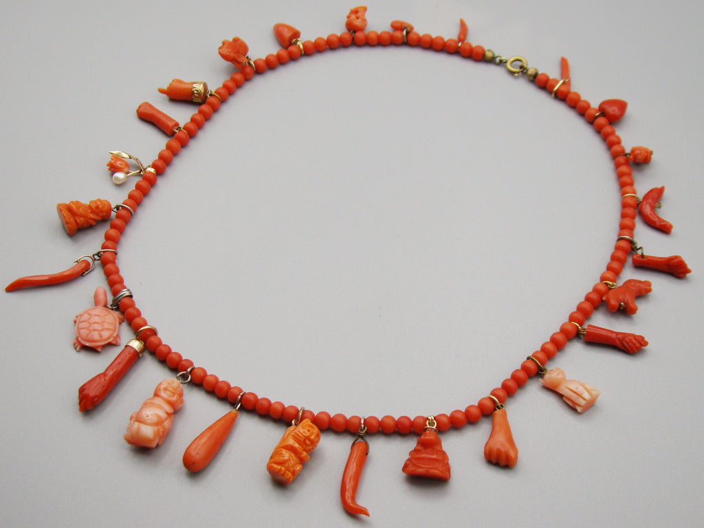 antique coral, natural coral, undyed coral, momo salmon coral, Italian coral, pacific coral, Sardinian Coral, sea coral, Mediterranean coral, Mediterranean necklace, Mediterranean chain, coral necklace, Mediterranean momo coral, handcarved coral, momo coral, salmon coral, Gold 14 Karat, Gold 18 Karat