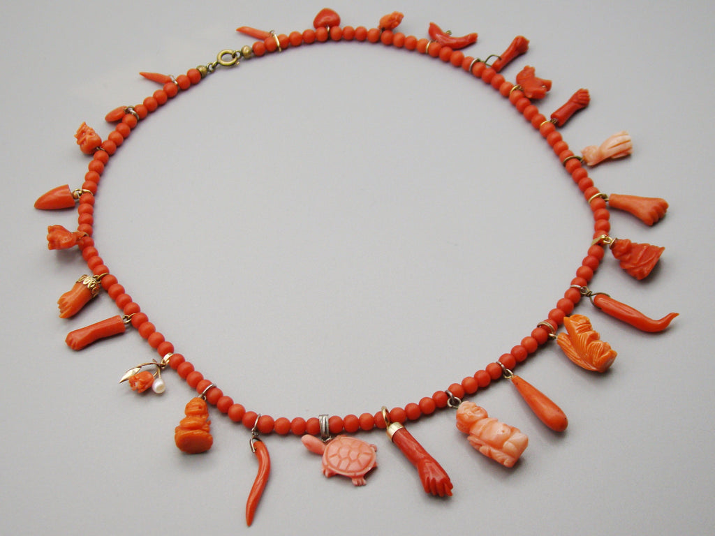 antique coral, natural coral, undyed coral, momo salmon coral, Italian coral, pacific coral, Sardinian Coral, sea coral, Mediterranean coral, Mediterranean necklace, Mediterranean chain, coral necklace, Mediterranean momo coral, handcarved coral, momo coral, salmon coral, Gold 14 Karat, Gold 18 Karat