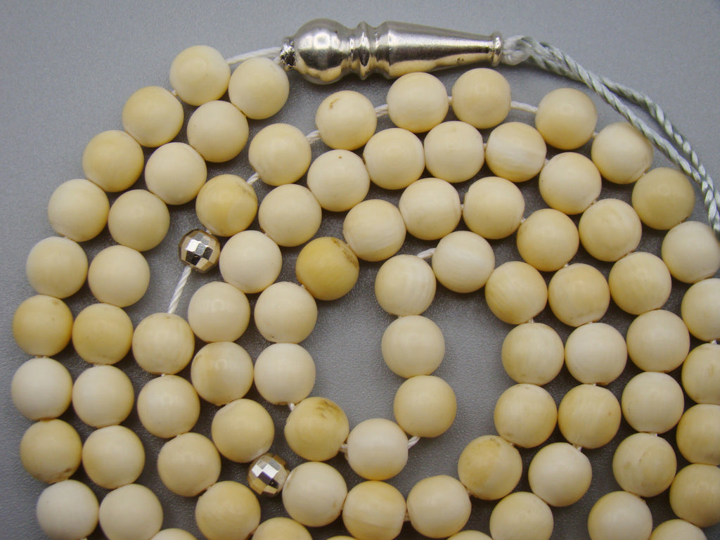 Antique Ivory, Natural Ivory, Mediterranean Ivory, handcarved Ivory, Asien Ivory, Elephant Ivory, Ivory Chain, Ivory necklace, Ivory Rosary, Rosary beads,  مسبحة, Masbaha, Muslim prayer beads, Sterling Silver