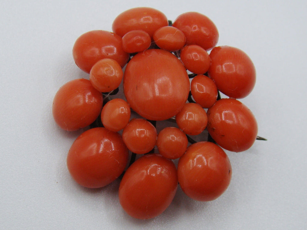 Antique Natural Undyed Dark Orange Coral Brooch - Kingdom of Antique Arts