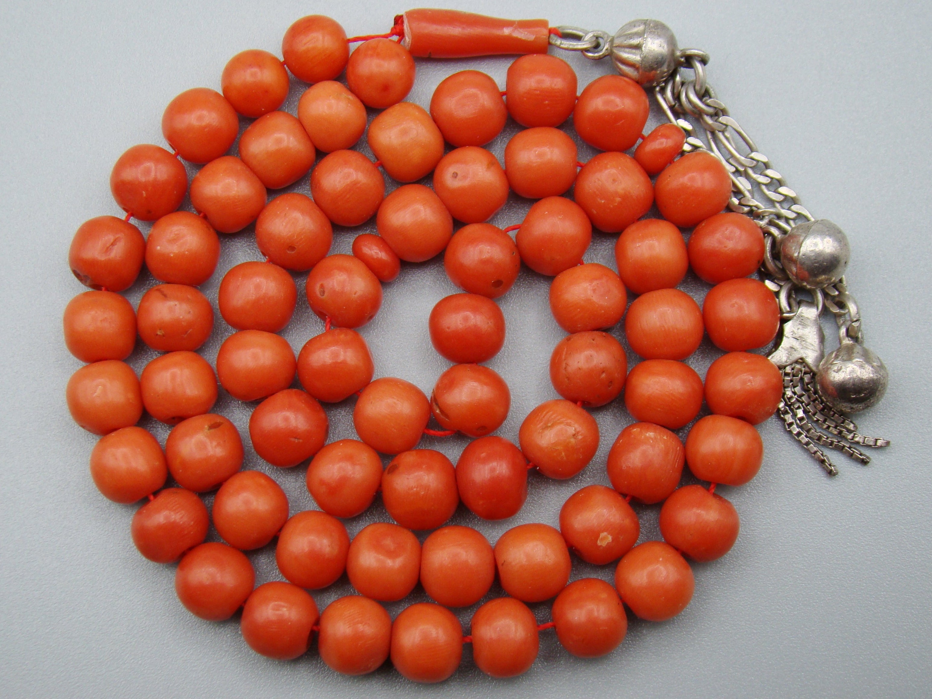 Antique Natural Undyed Mediterranean Dark Orange Coral Rosary - Kingdom of Antique Arts