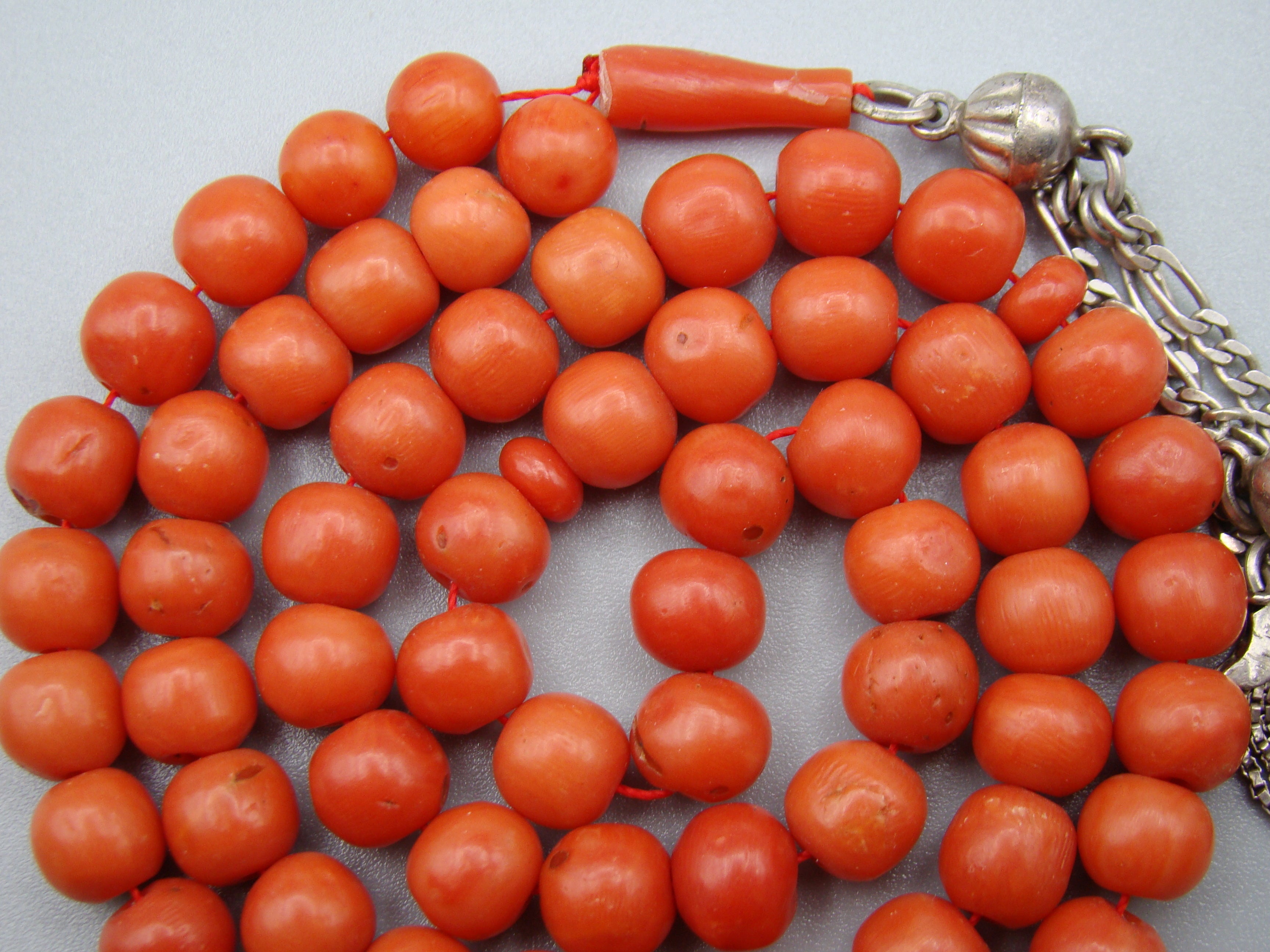 Antique Natural Undyed Mediterranean Dark Orange Coral Rosary - Kingdom of Antique Arts