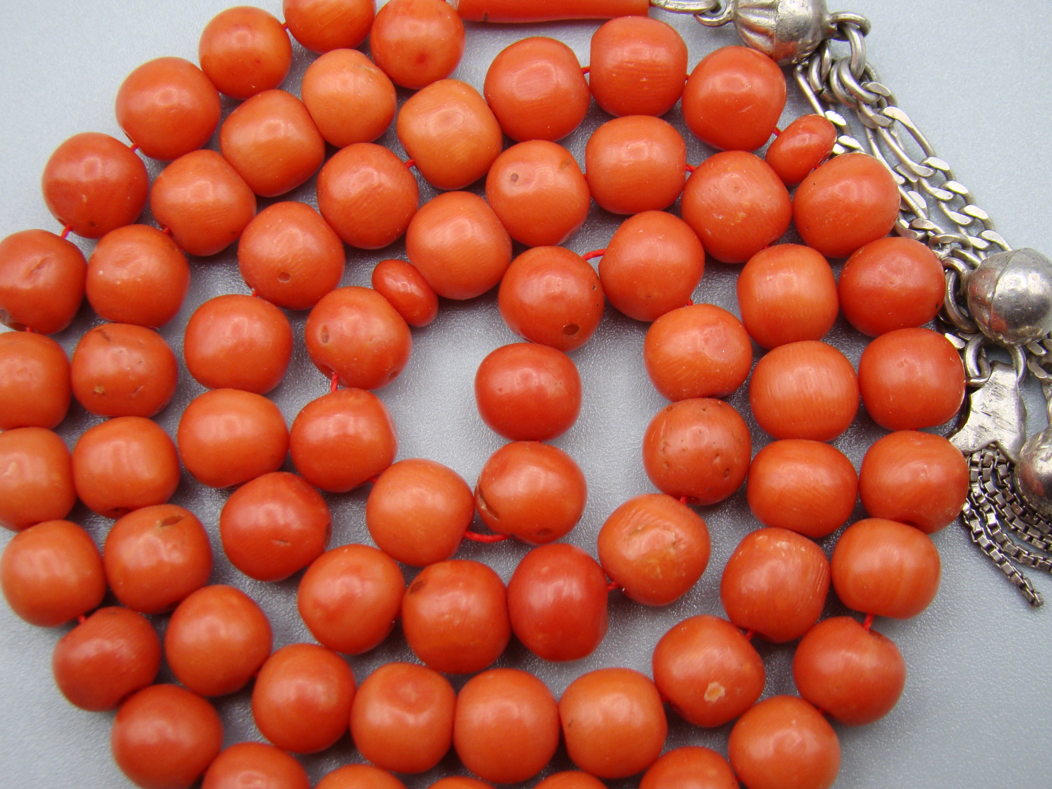 Antique Natural Undyed Mediterranean Dark Orange Coral Rosary - Kingdom of Antique Arts