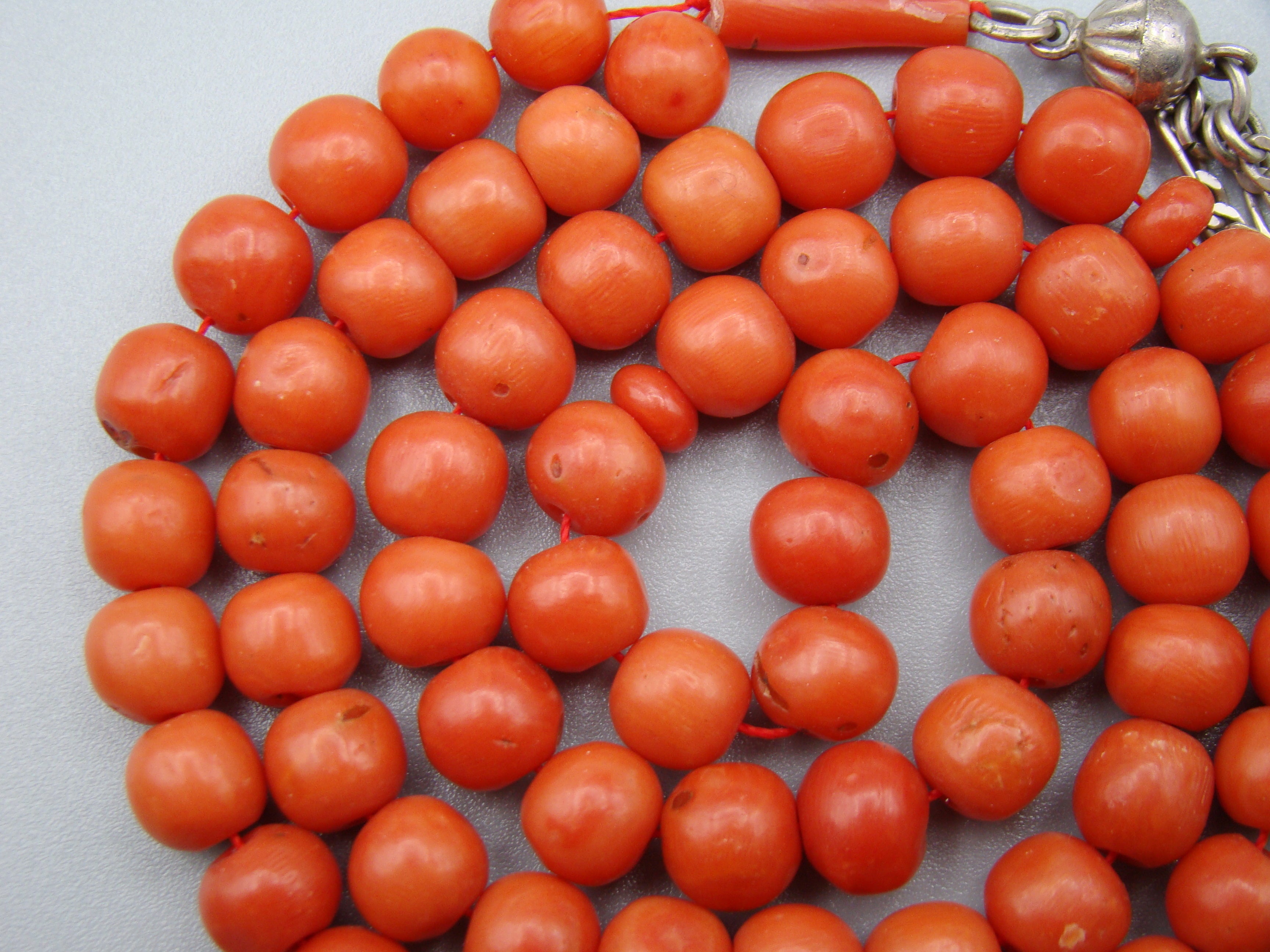 Antique Natural Undyed Mediterranean Dark Orange Coral Rosary - Kingdom of Antique Arts