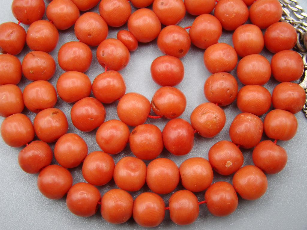 Antique Natural Undyed Mediterranean Dark Orange Coral Rosary - Kingdom of Antique Arts
