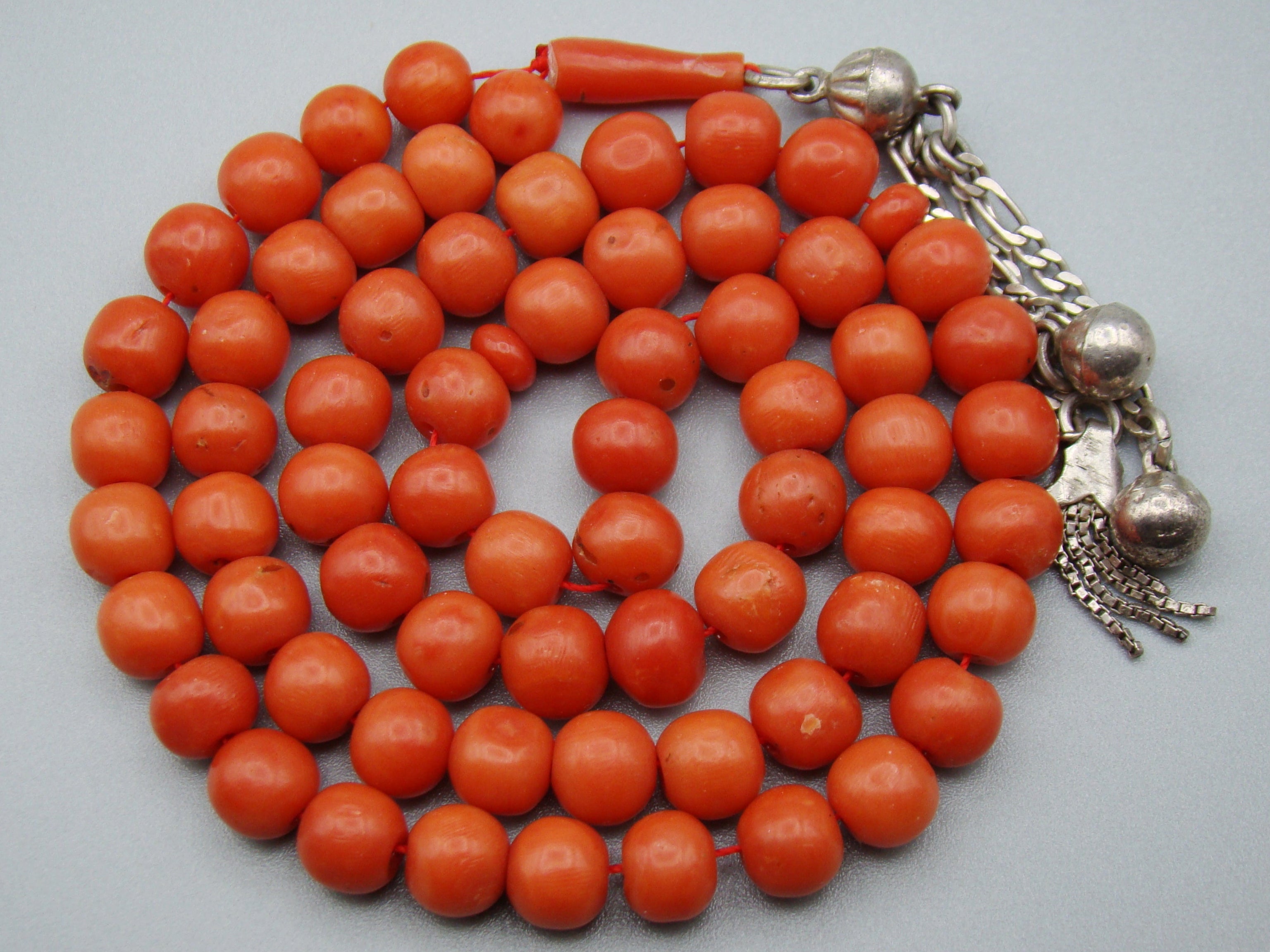 Antique Natural Undyed Mediterranean Dark Orange Coral Rosary - Kingdom of Antique Arts