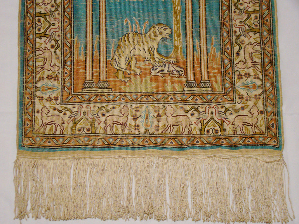 Pattern Detail – Antique Turkish Hereke Pure Silk on Silk Carpet, Tiger Motif, Museum Quality | Kingdom of Antique Arts