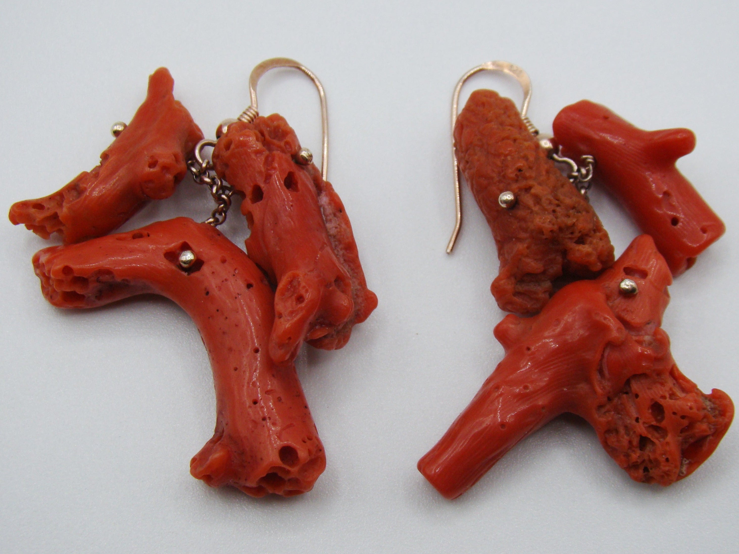 Antique Natural Mediterranean Dark red Coral Earrings + Orange Coral Pendant - Kingdom of Antique Arts