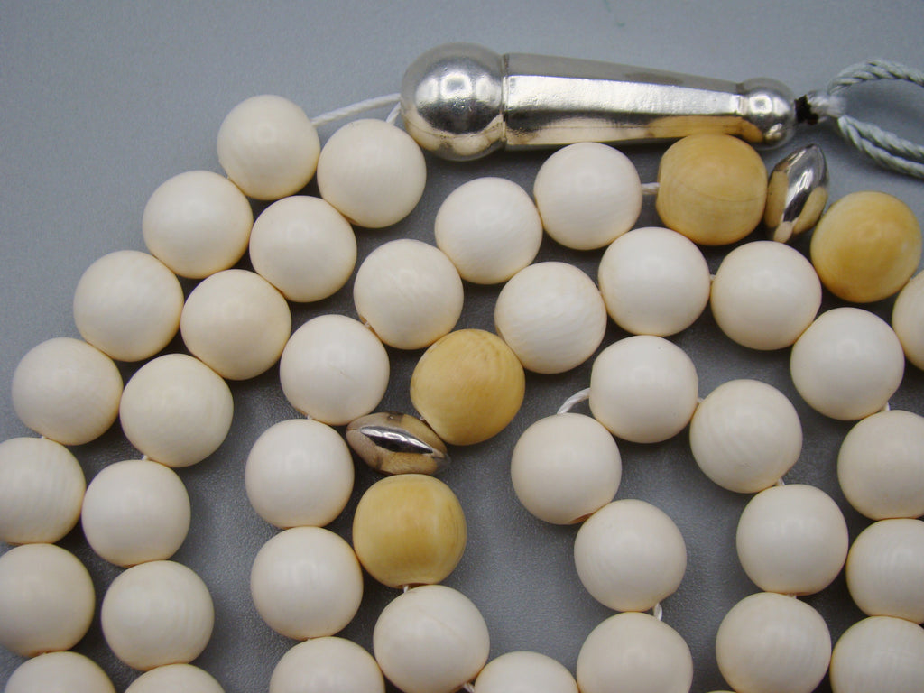 Antique Ivory, Natural Ivory, Mediterranean Ivory, handcarved Ivory, Asien Ivory, Elephant Ivory, Ivory Chain, Ivory necklace, Ivory Rosary, Rosary beads,  مسبحة, Masbaha, Muslim prayer beads, Sterling Silver