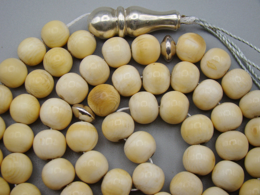 Antique Ivory, Natural Ivory, Mediterranean Ivory, handcarved Ivory, Asien Ivory, Elephant Ivory, Ivory Chain, Ivory necklace, Ivory Rosary, Rosary beads,  مسبحة, Masbaha, Muslim prayer beads, Sterling Silver