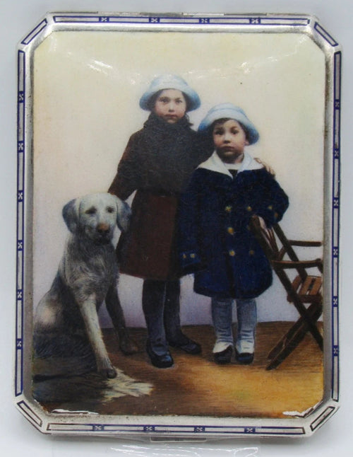 Front detail of the children and dog scene, with visible wear and losses near the lower edges.
