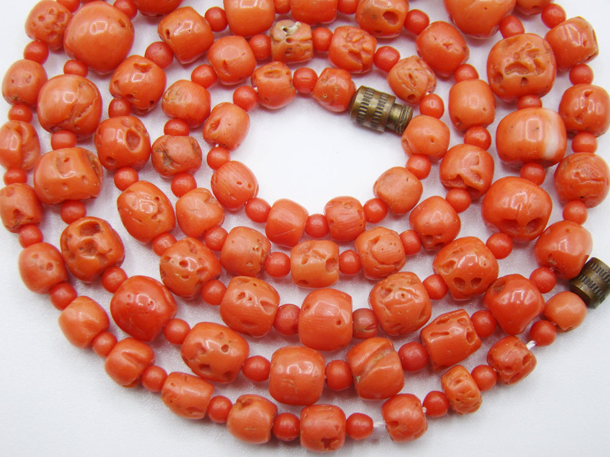 antique coral, natural coral, undyed coral, dark salmon coral, Italian coral, pacific coral, Sardinian Coral, sea coral, Mediterranean necklace, Mediterranean chain, coral necklace, handcarved coral
