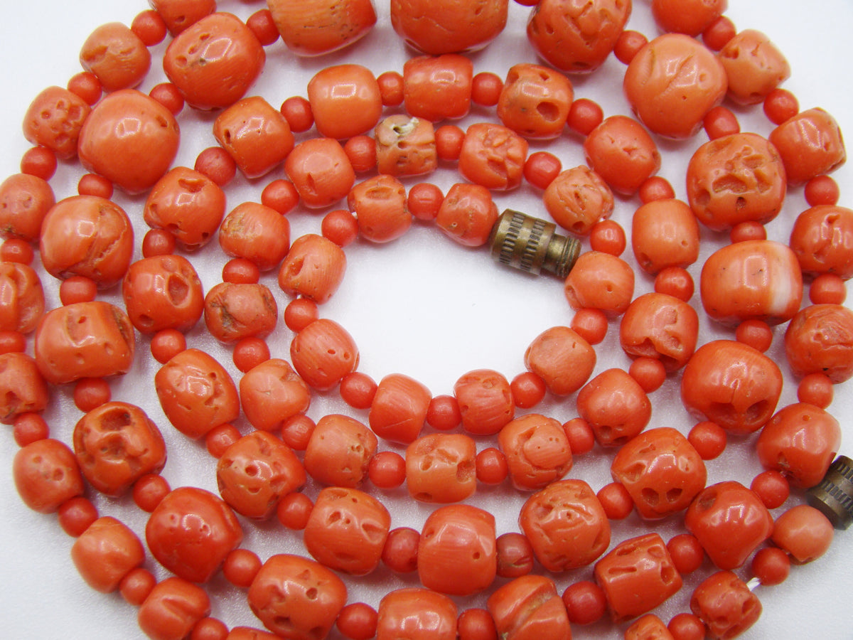 antique coral, natural coral, undyed coral, dark salmon coral, Italian coral, pacific coral, Sardinian Coral, sea coral, Mediterranean necklace, Mediterranean chain, coral necklace, handcarved coral
