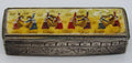 Miniature 800 silver box with dancing figures on an enamel-on-bone lid and engraved scrolling sides
