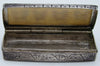 Open silver box showing the interior, hinge and reverse of the bone lid panel