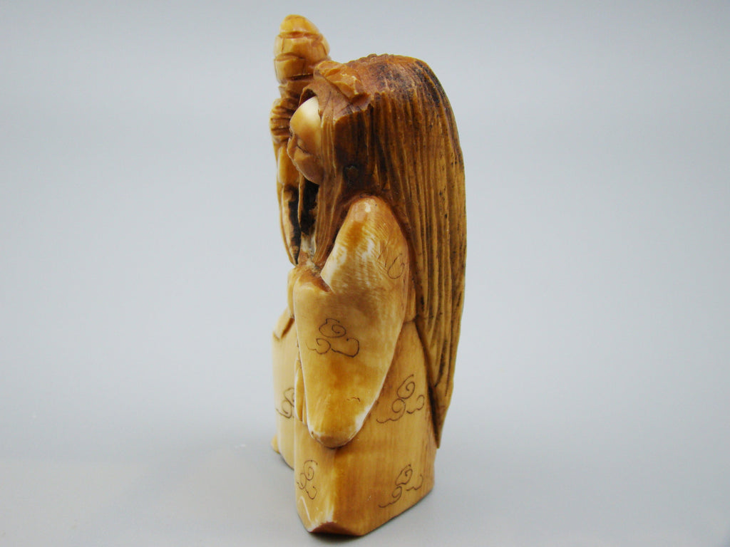Antique Natural Elephant Ivory Figur - Handcarved - Netsuke Signed - Japan - Kingdom of Antique Arts