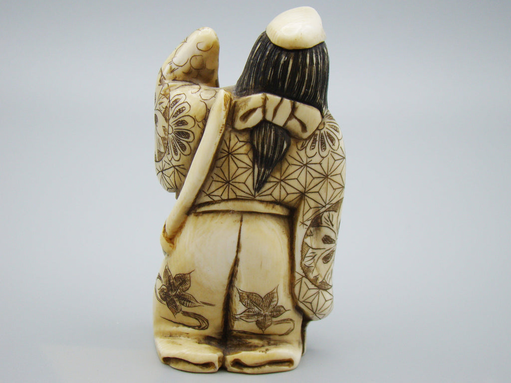 Antique Natural Elephant Ivory Figur - Handcarved - Netsuke Signed - Japan - Kingdom of Antique Arts