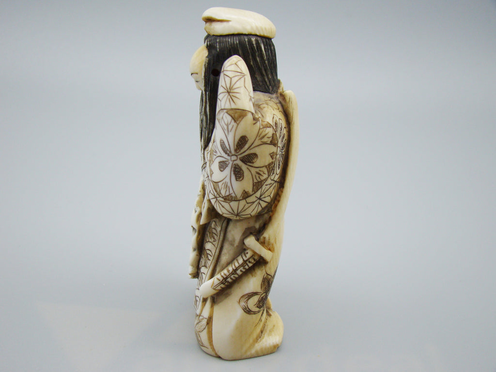 Antique Natural Elephant Ivory Figur - Handcarved - Netsuke Signed - Japan - Kingdom of Antique Arts