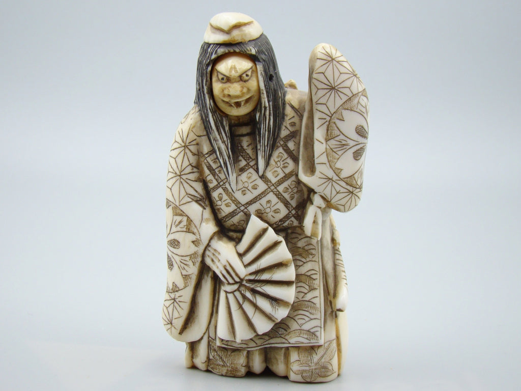 Antique Natural Elephant Ivory Figur - Handcarved - Netsuke Signed - Japan - Kingdom of Antique Arts