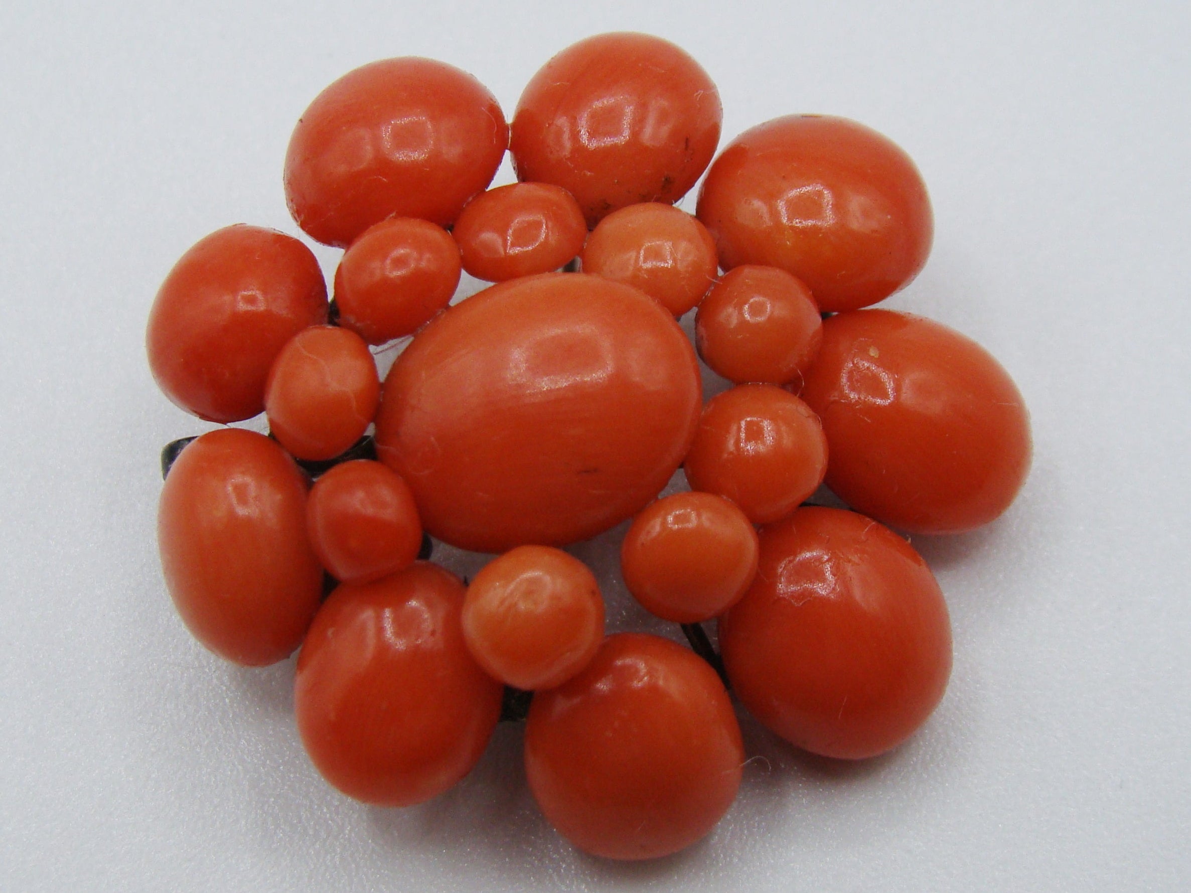 Antique Natural Undyed Dark Orange Coral Brooch - Kingdom of Antique Arts