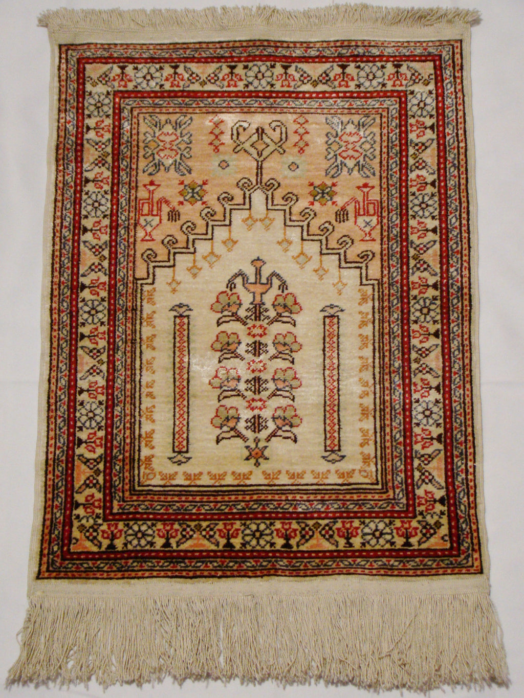 Antique Oriental Silk Wall Carpet – Pure Silk on Cotton, Multicolor, Hand-Knotted | Kingdom of Antique Arts