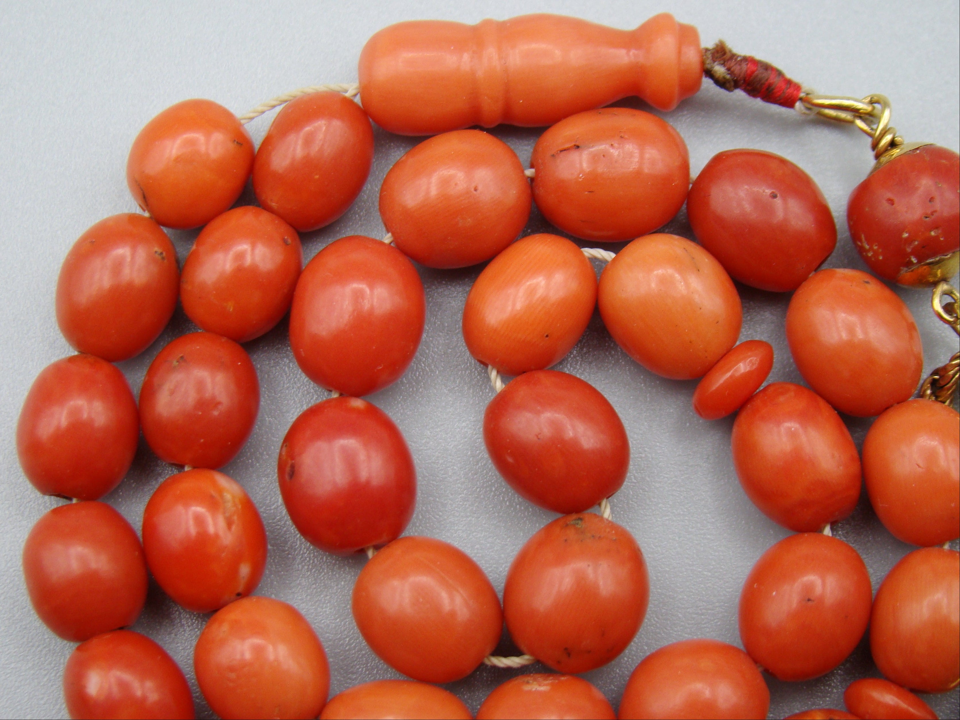 Antique Natural Undyed Mediterranean Dark Orange Coral Rosary - Kingdom of Antique Arts