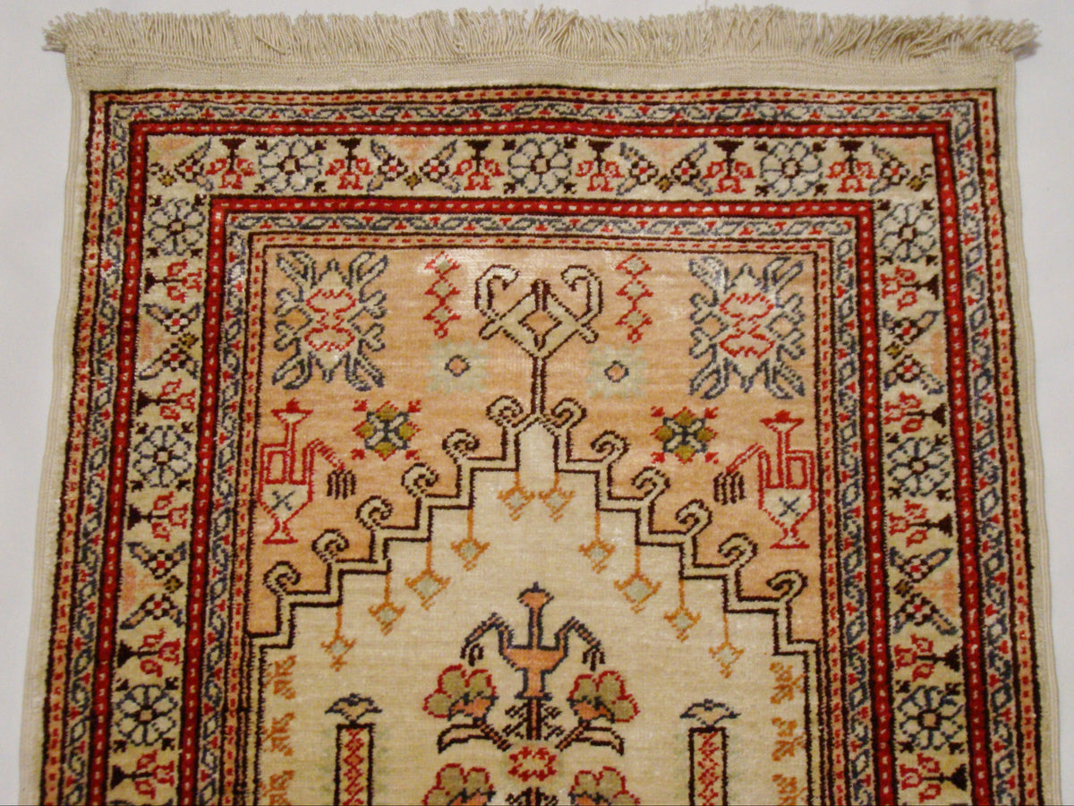 Antique Oriental Silk Carpet – Multicolor Hand-Knotted Wall Tapestry, Collector Piece | Kingdom of Antique Arts