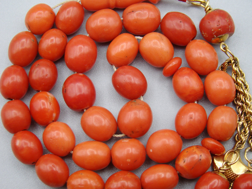 Antique Natural Undyed Mediterranean Dark Orange Coral Rosary - Kingdom of Antique Arts