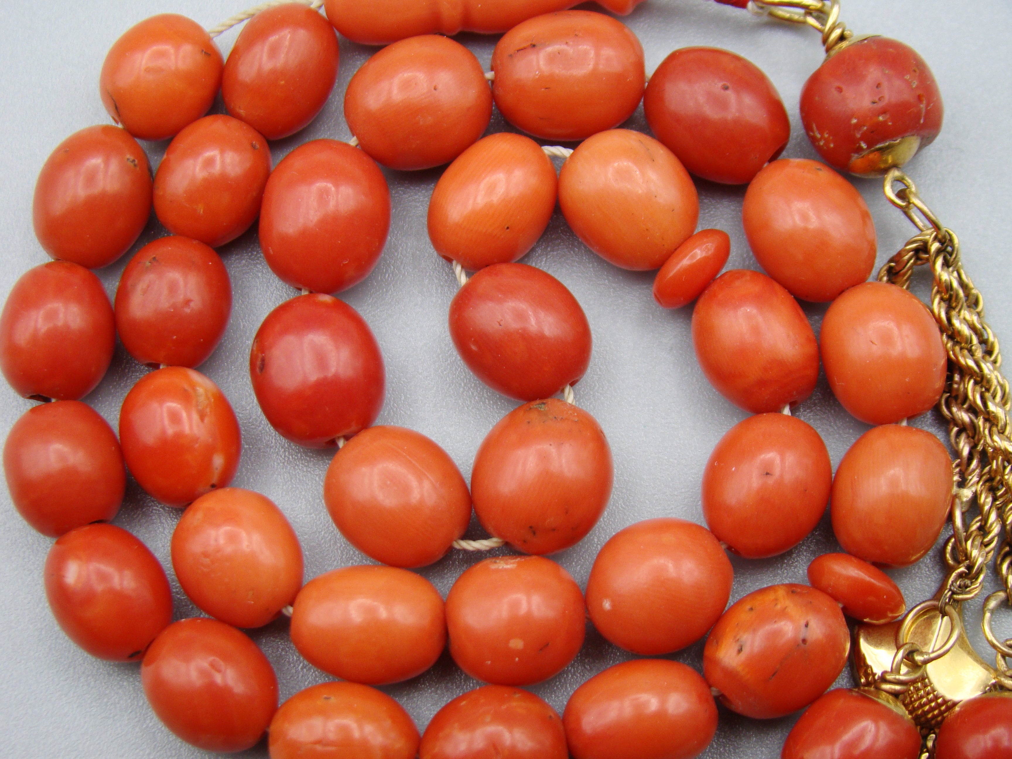 Antique Natural Undyed Mediterranean Dark Orange Coral Rosary - Kingdom of Antique Arts