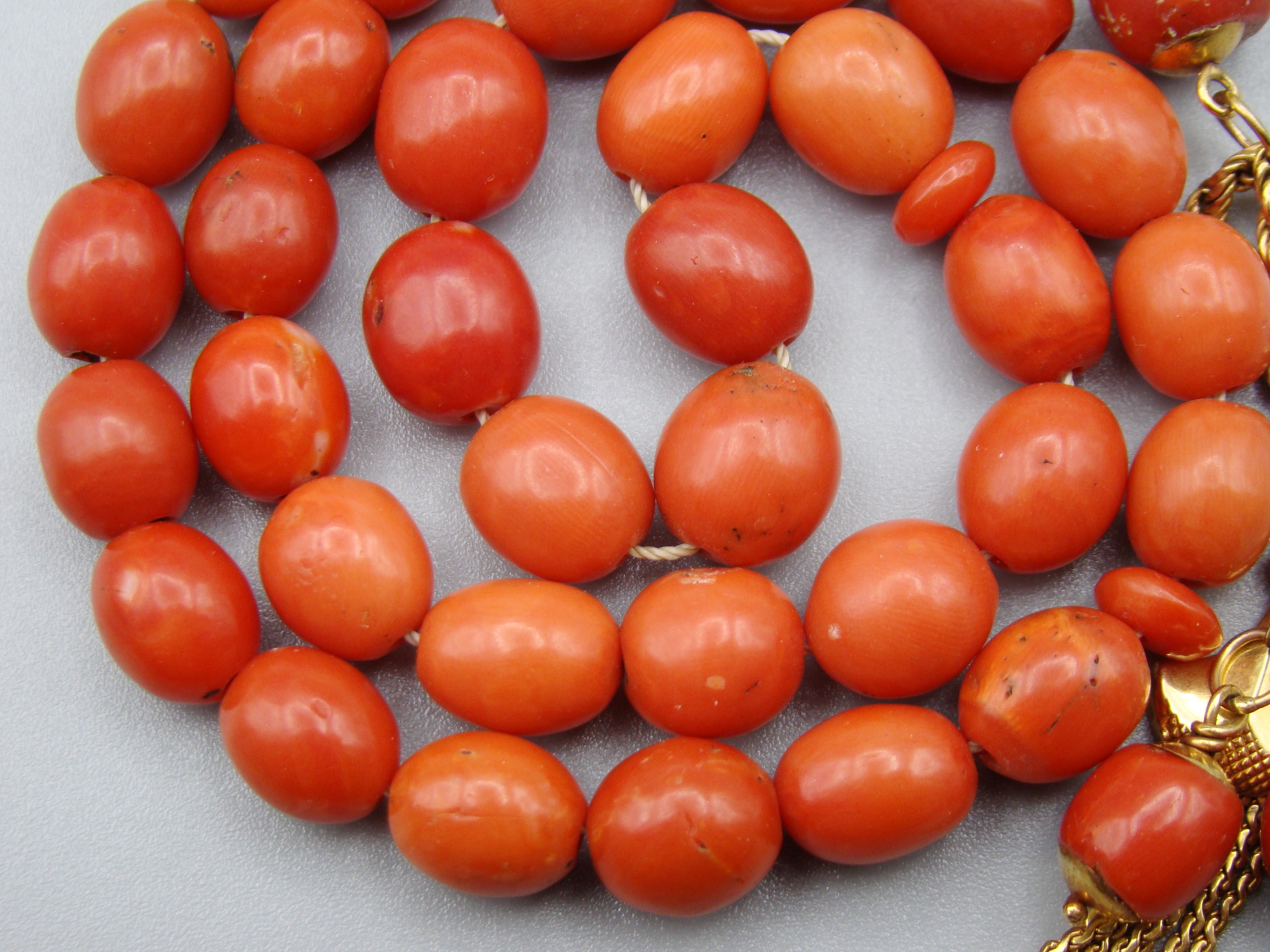 Antique Natural Undyed Mediterranean Dark Orange Coral Rosary - Kingdom of Antique Arts