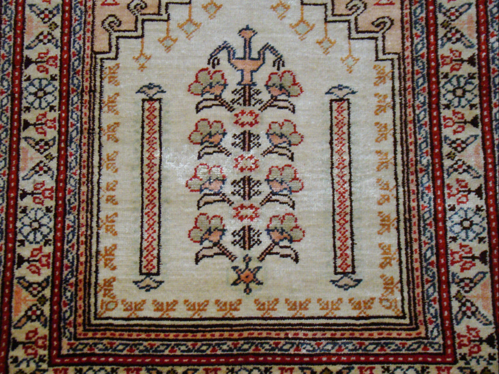 Tassels Detail – Antique Oriental Silk Wall Carpet, No Damage, Excellent Antique Condition | Kingdom of Antique Arts