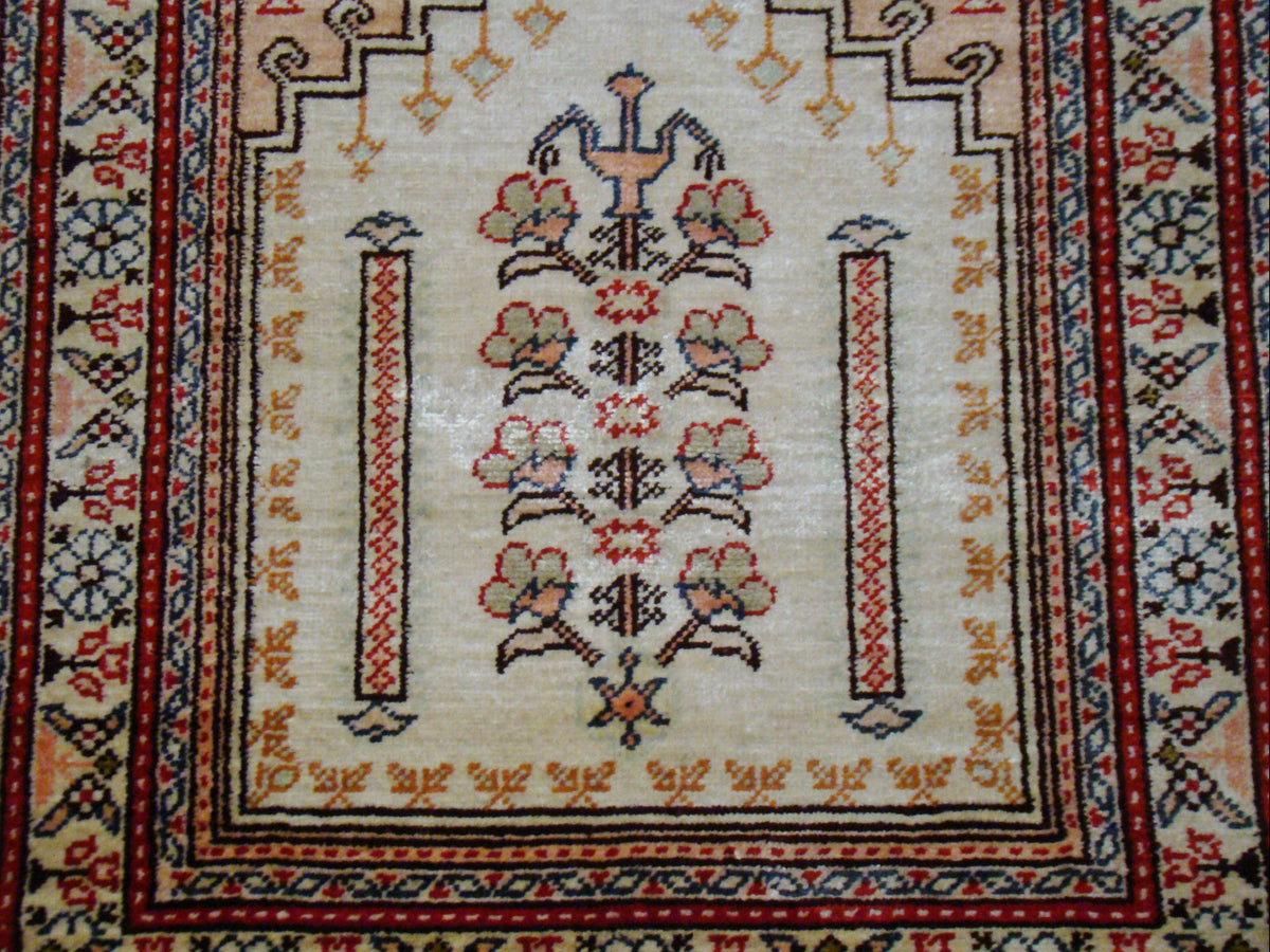 Tassels Detail – Antique Oriental Silk Wall Carpet, No Damage, Excellent Antique Condition | Kingdom of Antique Arts