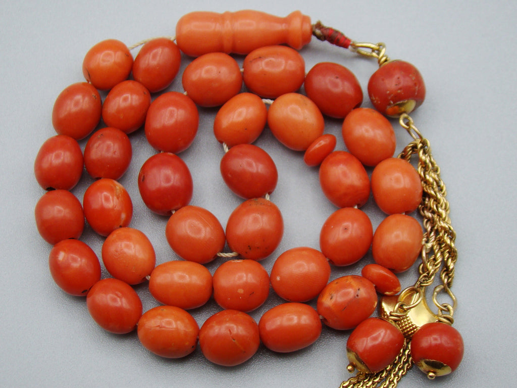 Antique Natural Undyed Mediterranean Dark Orange Coral Rosary - Kingdom of Antique Arts
