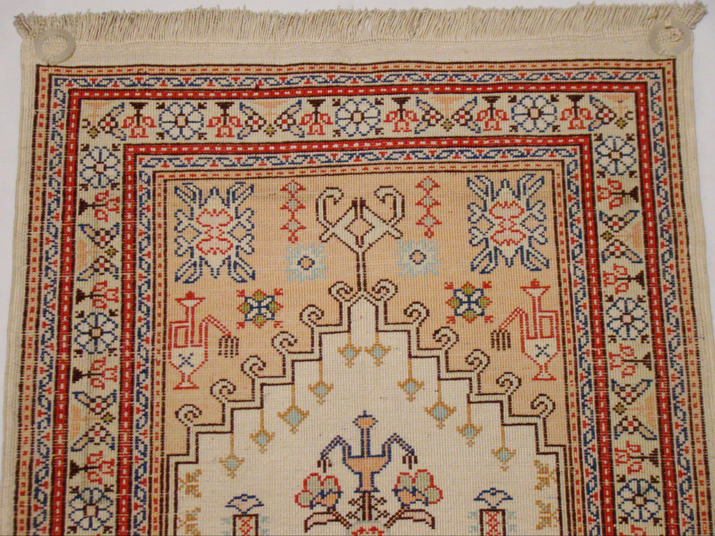 Antique Oriental Silk Wall Carpet – Full View, 65×40 cm with Tassels | Kingdom of Antique Arts