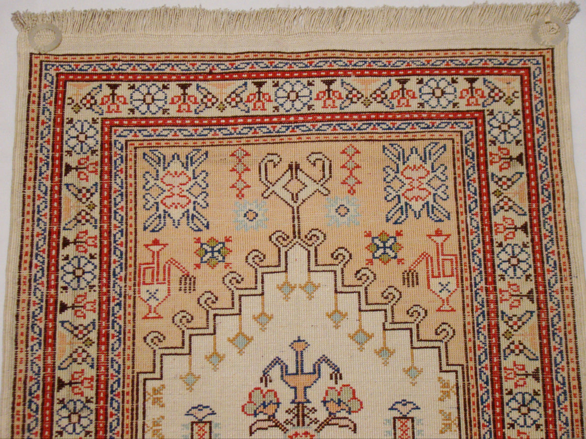 Antique Oriental Silk Wall Carpet – Full View, 65×40 cm with Tassels | Kingdom of Antique Arts